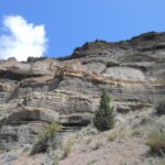 multi levels of rock and earth, cliff, blue sky