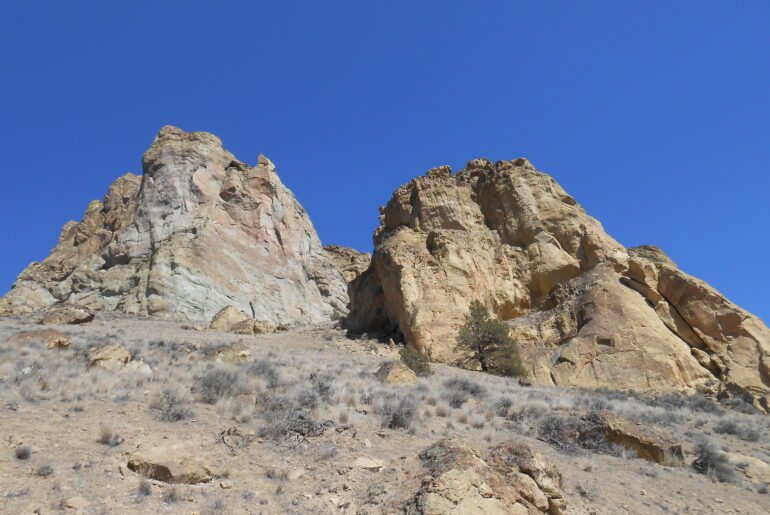 rocks, boulders, blue sky, desert,