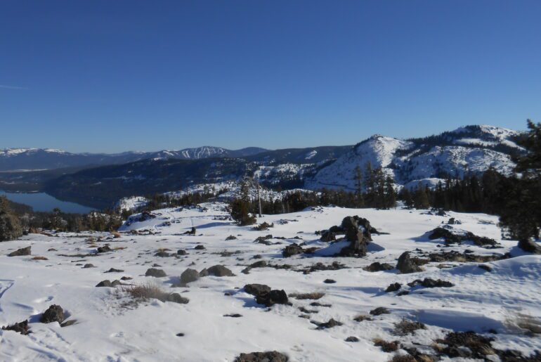near donner summit, snow, blue sky