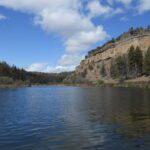 beautiful day, river, gorge, clouds, sky