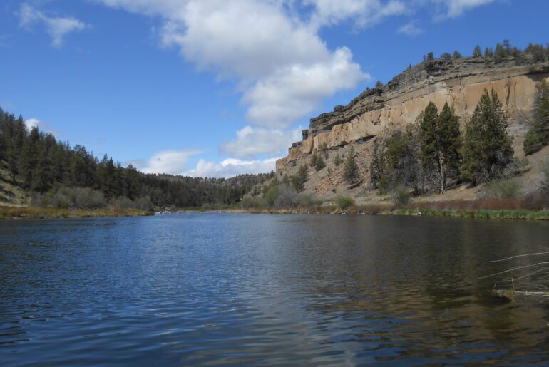 beautiful day, river, gorge, clouds, sky