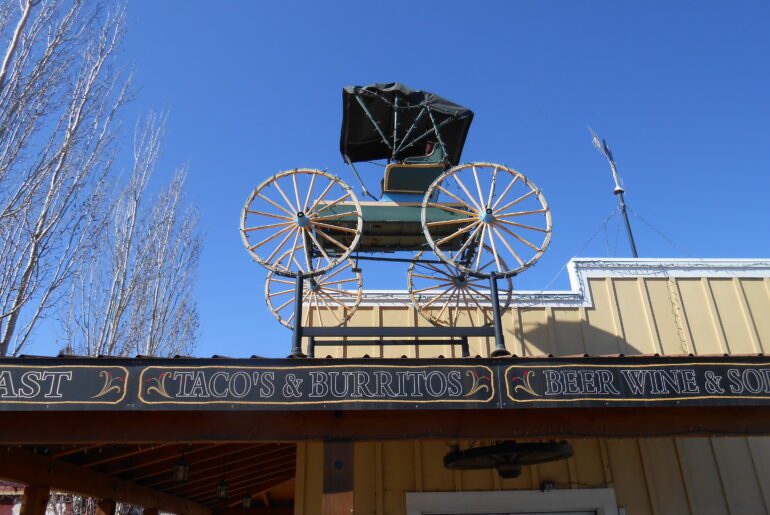 ornamental wagon, store front,